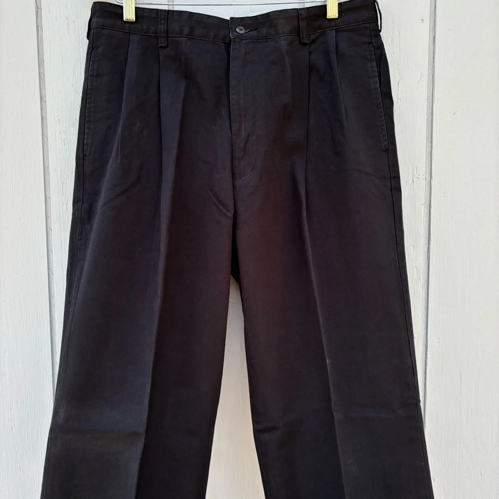 RALPH LAUREN POLO CHINO—Vintage—Men’s 34 x 32—Black—High-Rise—Pleats, Cuffs - Picture 3 of 9